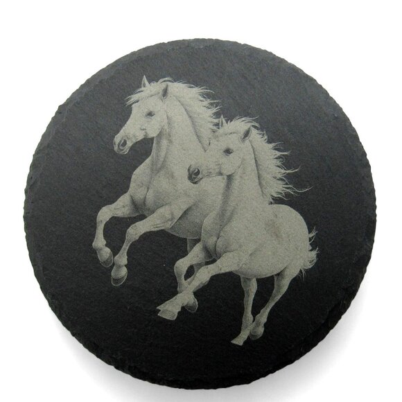 HORSE COASTERS Engraved Round Slate Rustic Home Decor Set of 4 - Picture 5 of 6